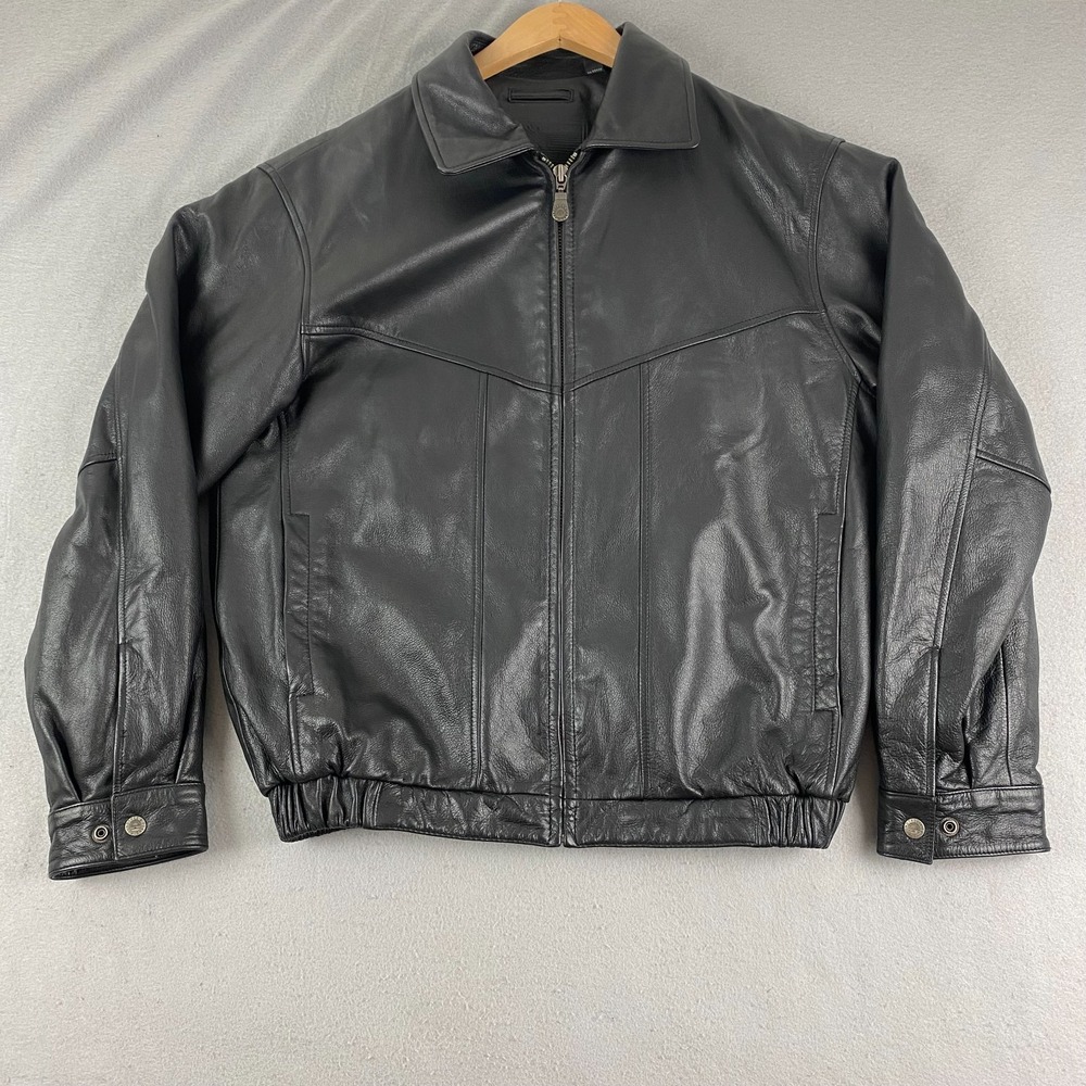 Roundtree & Yorke Genuine leather Jacket Men S Bomber Black Full Zip Lined